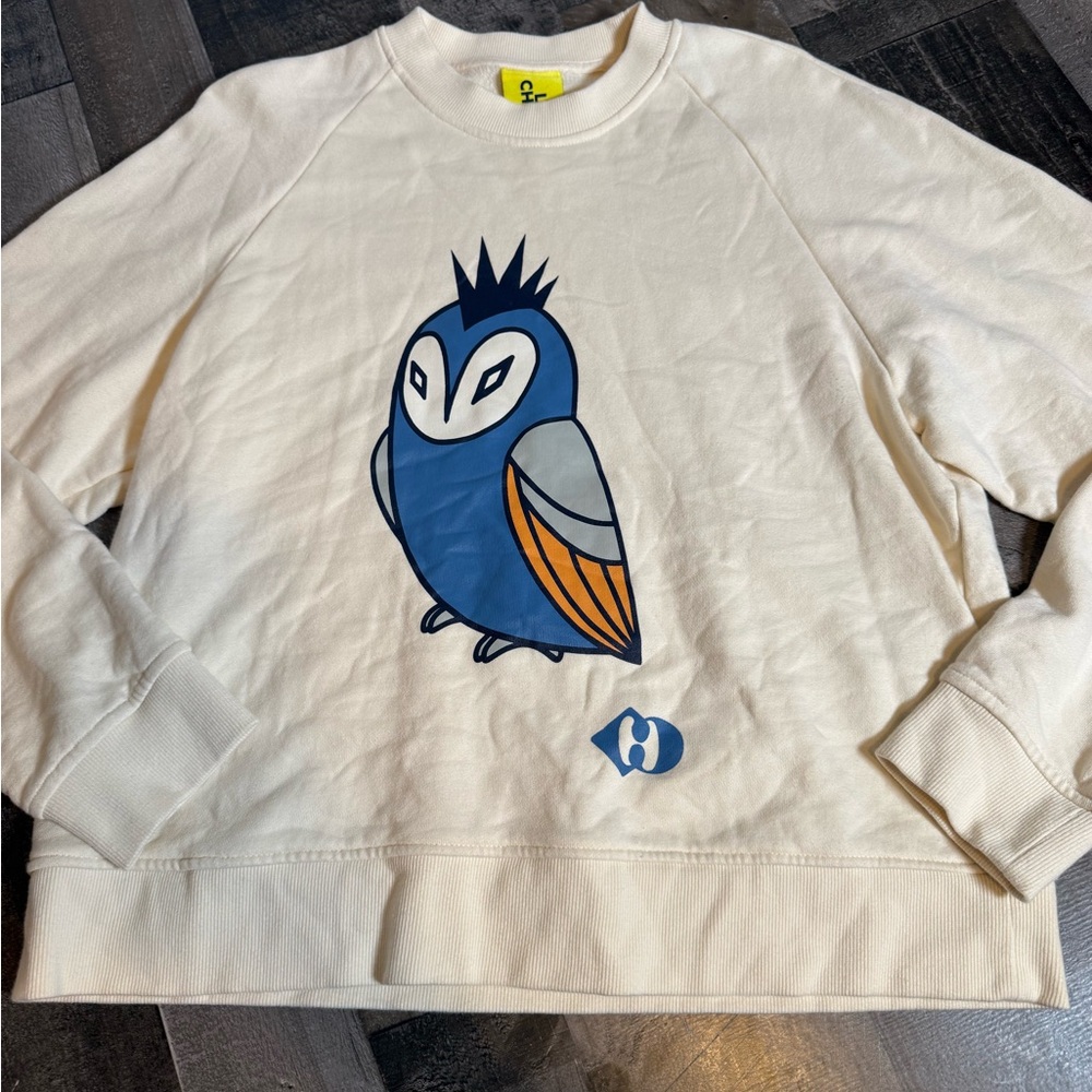 Lucky Chouette Owl Graphic‎ Sweatshirt Cream Streetwear Preppy 36